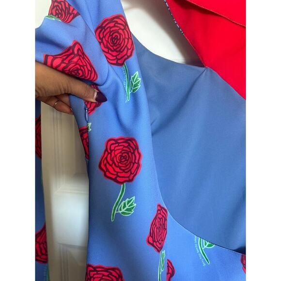 Versace Jeans Couture Womens Blue Printed Rose Cocktail and Party Dress - Picture 6 of 10